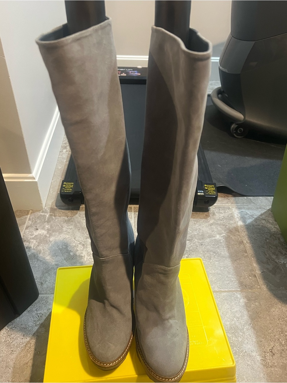 Suede Knee-High Boots in Gray